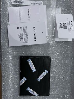 Coach x White Rabbit Candy Leather Card Holder CG213 Black Multi NWT RARE